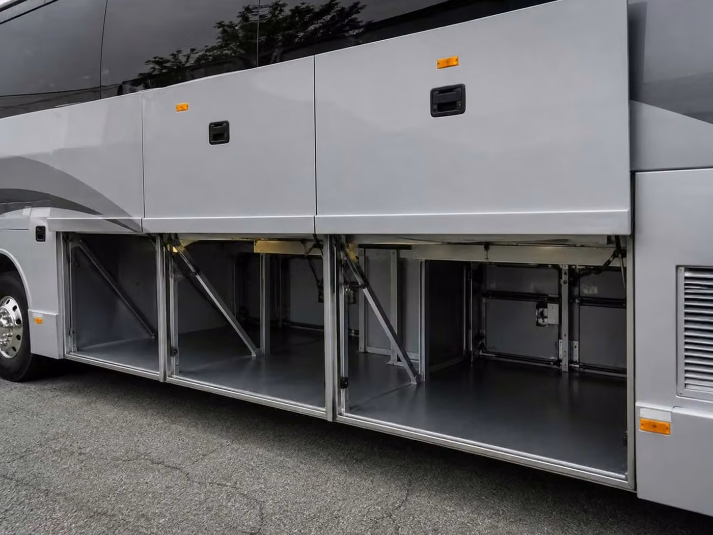 goshen charter bus under bus storage