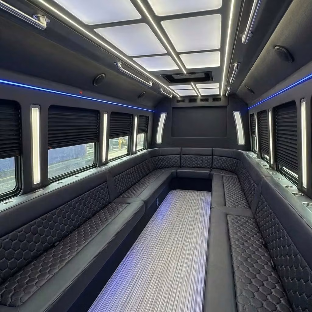 goshen party bus wraparound seating