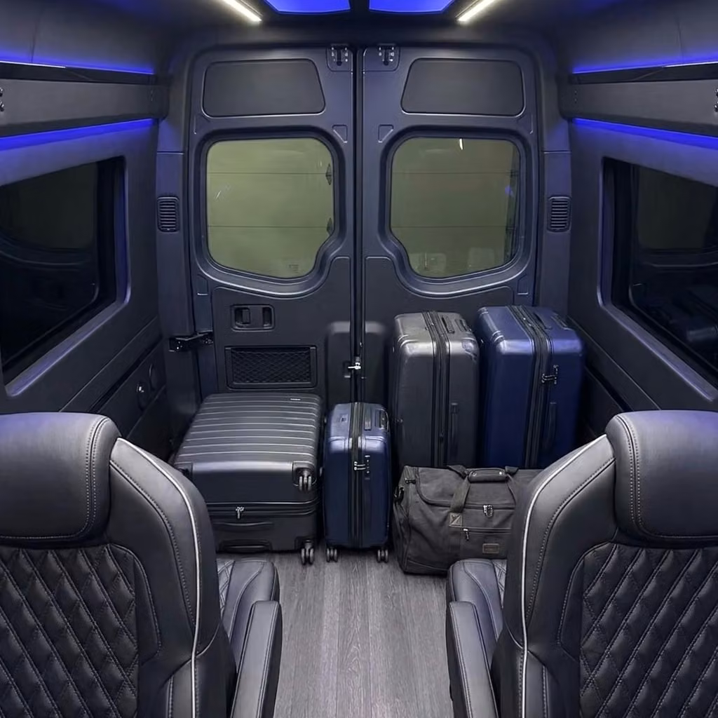 goshen sprinter van rental with driver luggage area